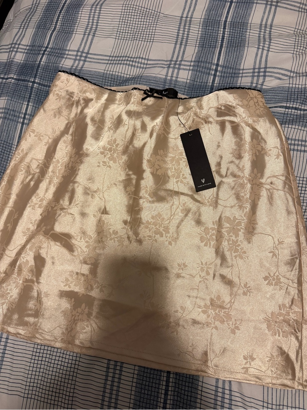 Lulu's Cream Satin Floral Jacquard Mini Skirt